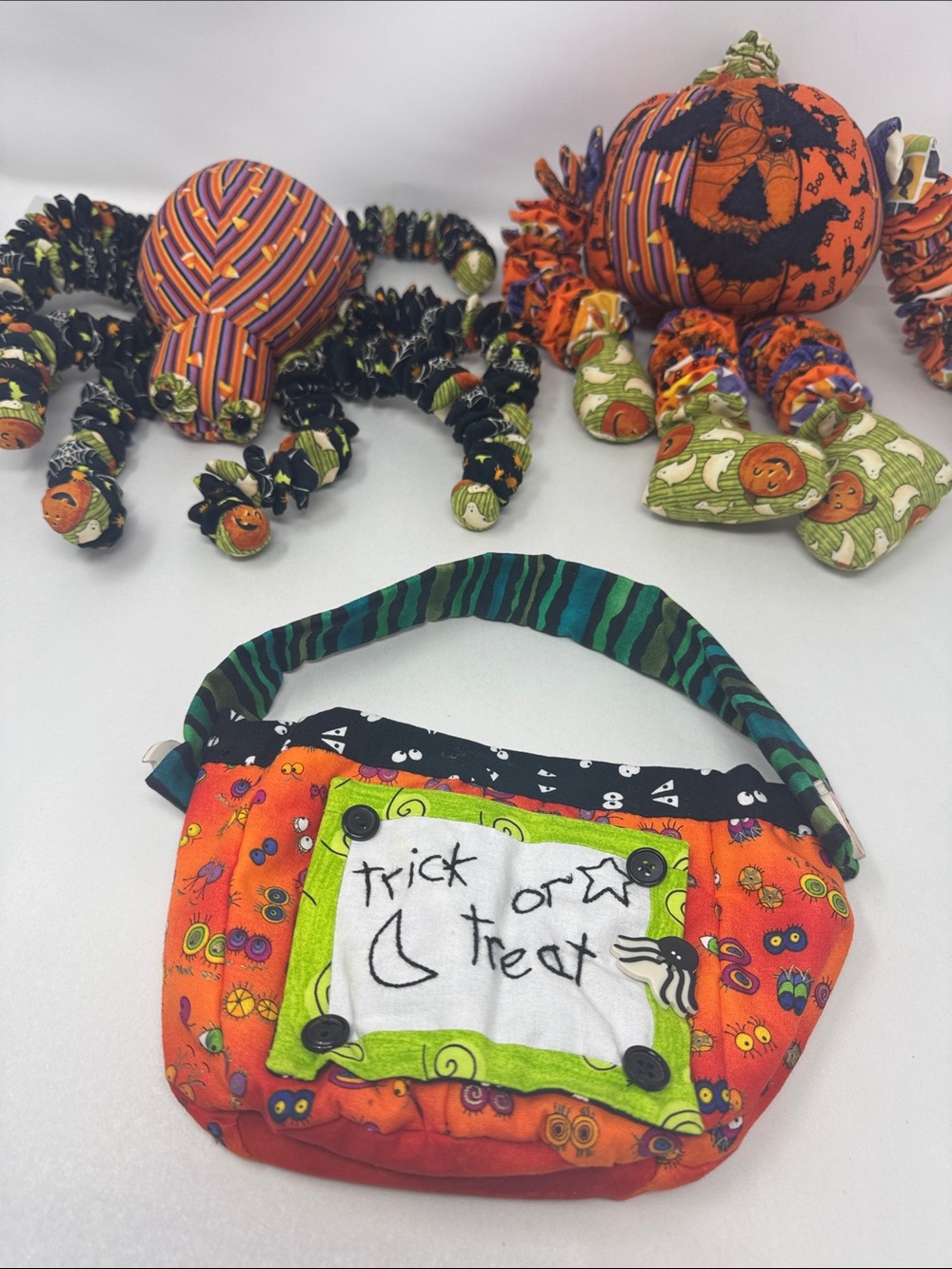HALLOWEEN SHELF SITTER LOT PUMPKIN SPIDER BAG HANDMADE VINTAGE